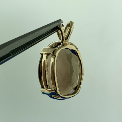 Gorgeous 14k Yellow Gold Oval Cut Large Smoky Quartz Pendant