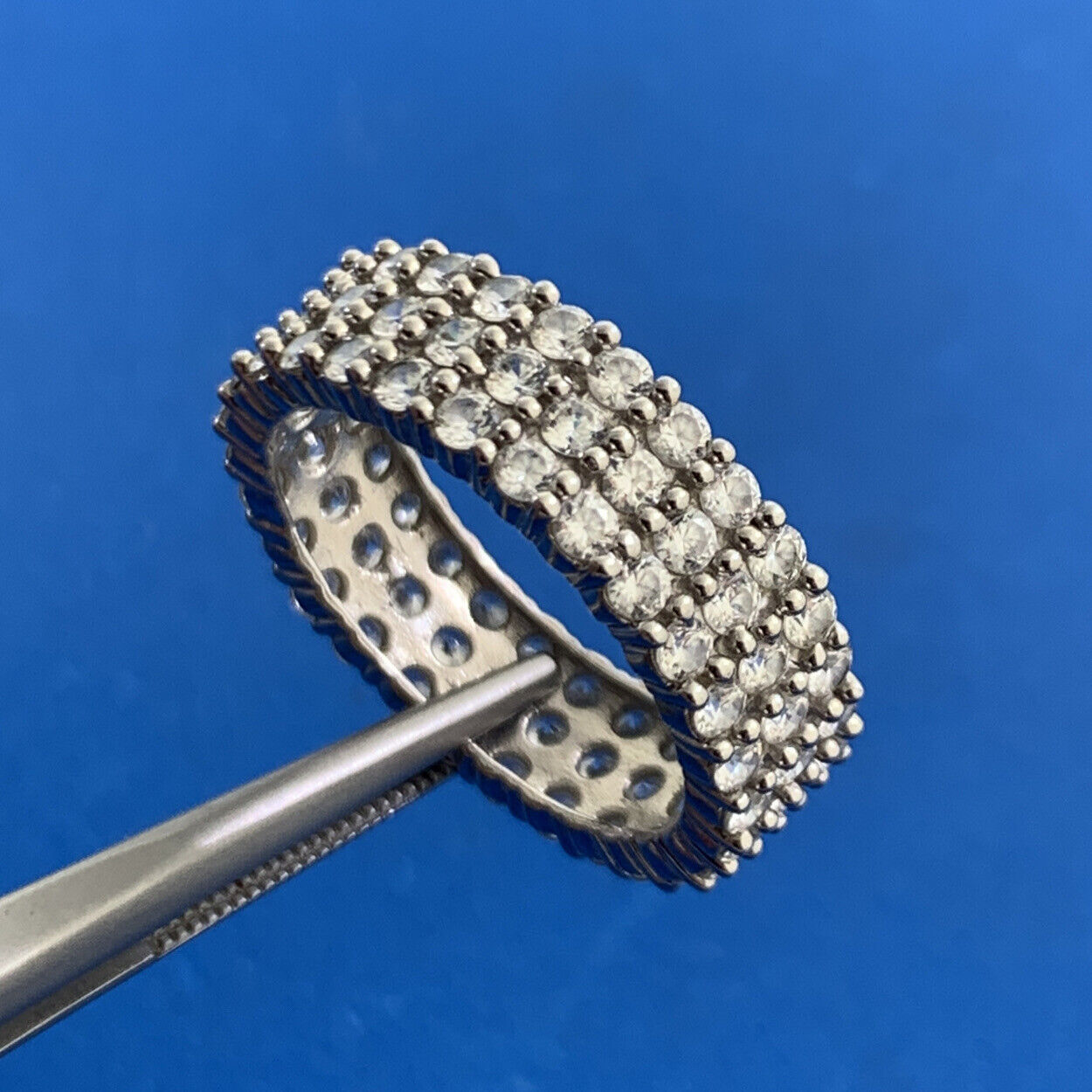 MEDA 925 Sterling Silver Cubic Zirconia Eternity Wedding Anniversary Band Ring