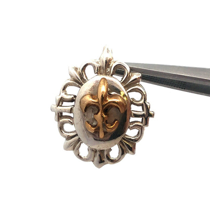925 Sterling Silver Two Tone Fleur De Lis Go Saints Oval Charm Pendant