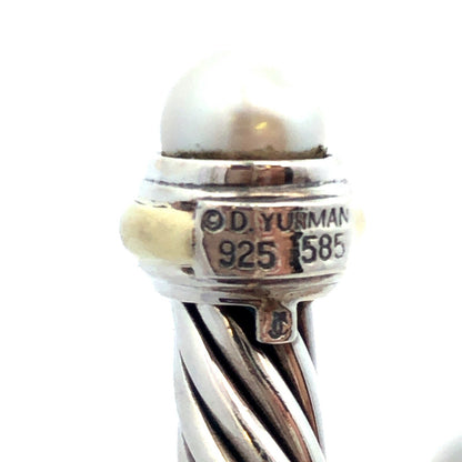 925 Sterling Silver David Yurman 14K Gold Pearl Classic Cable Cuff Bracelet