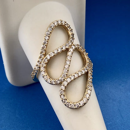 Milor Modernistic Vermeil Sterling Silver Cubic Zirconia Encrusted Finger Ring