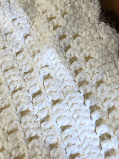 Hand Crocheted Knited Cream Colored Unisex Square Baby's Blanket