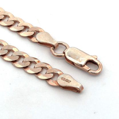 Italy 925 Sterling Silver Rose Gold Tone Curb Cuban Link Chain Bracelet