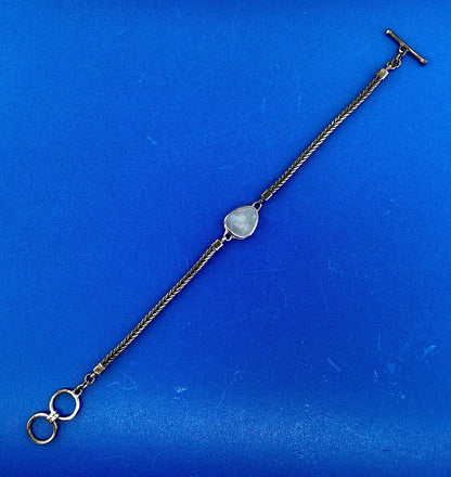 Vintage Sterling Silver 925 Trilliant Opal Cabochon Wheat Link Toggle Bracelet