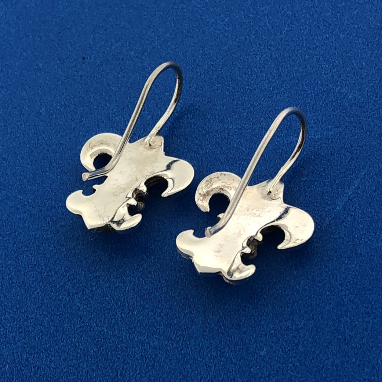 Vintage 925 Sterling Silver Fleur De Lis French Cross Slide Hook Drop Earrings
