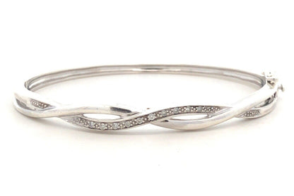 Designer ZEI 925 Sterling Silver Diamond Braided Infinity Hinged Bangle Bracelet