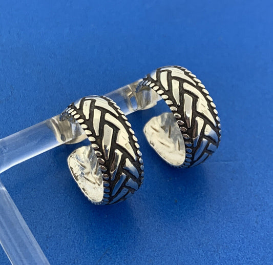 Estate Sterling Silver 925 14K Yellow Gold Weave Bead Design 5/8" Hoop Earrings