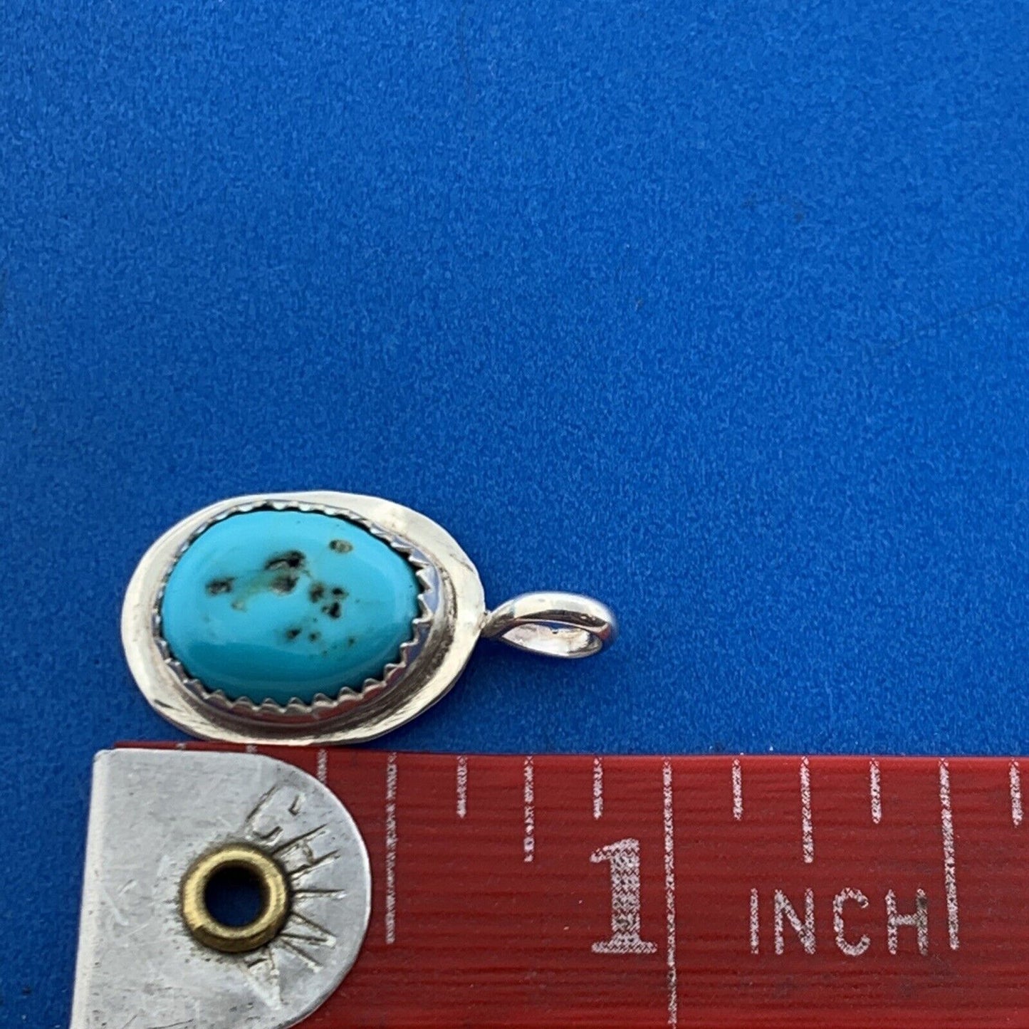 Native American Signed 925 Sterling Silver Oval Turquoise Cabochon Pendant