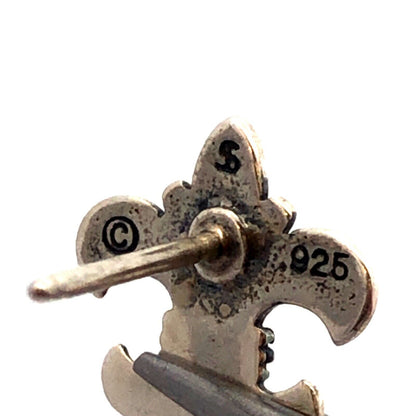 Designer 925 Sterling Silver Fleur De Lis Statement Stud Earrings