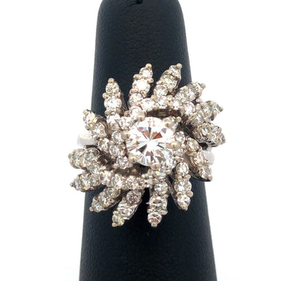 Vintage CRC 14K White Gold Round Diamond Waterfall Statement Cocktail Ring