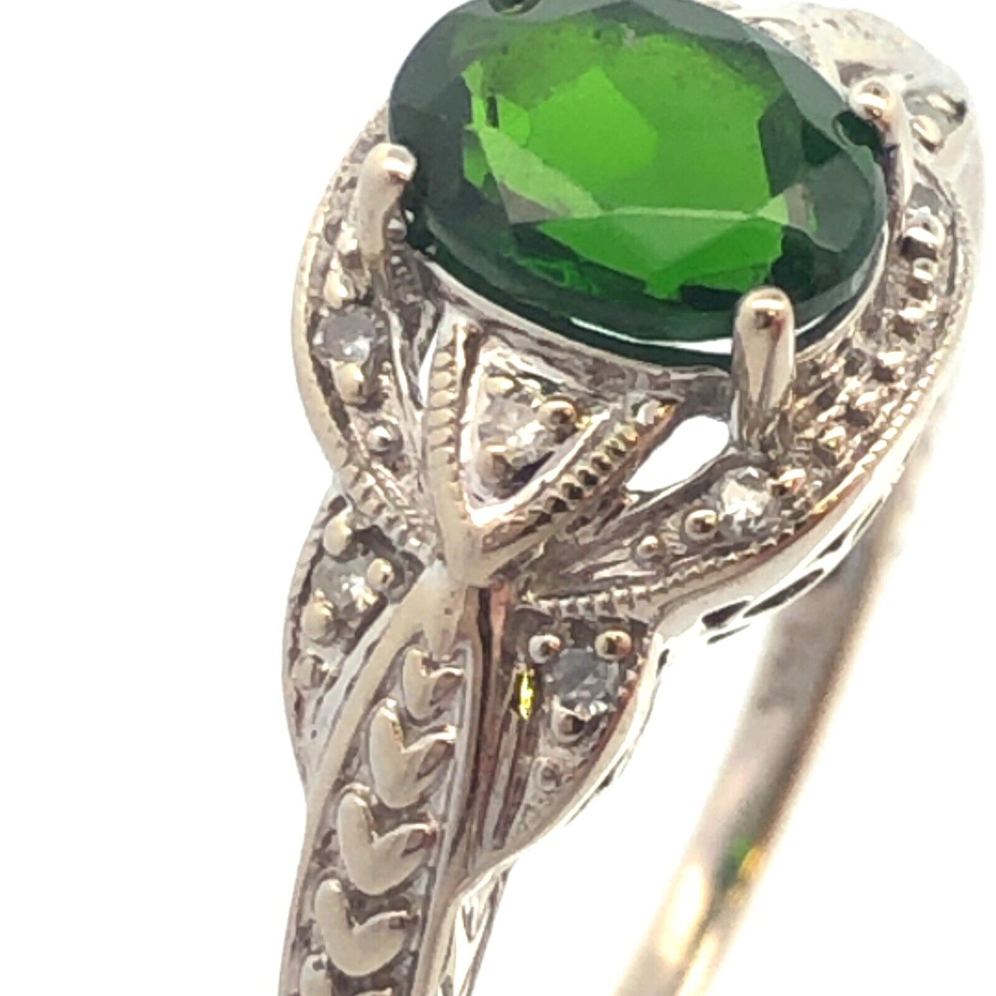 Designer RT 14K White Gold Oval Green Tourmaline Diamond Accented Ring