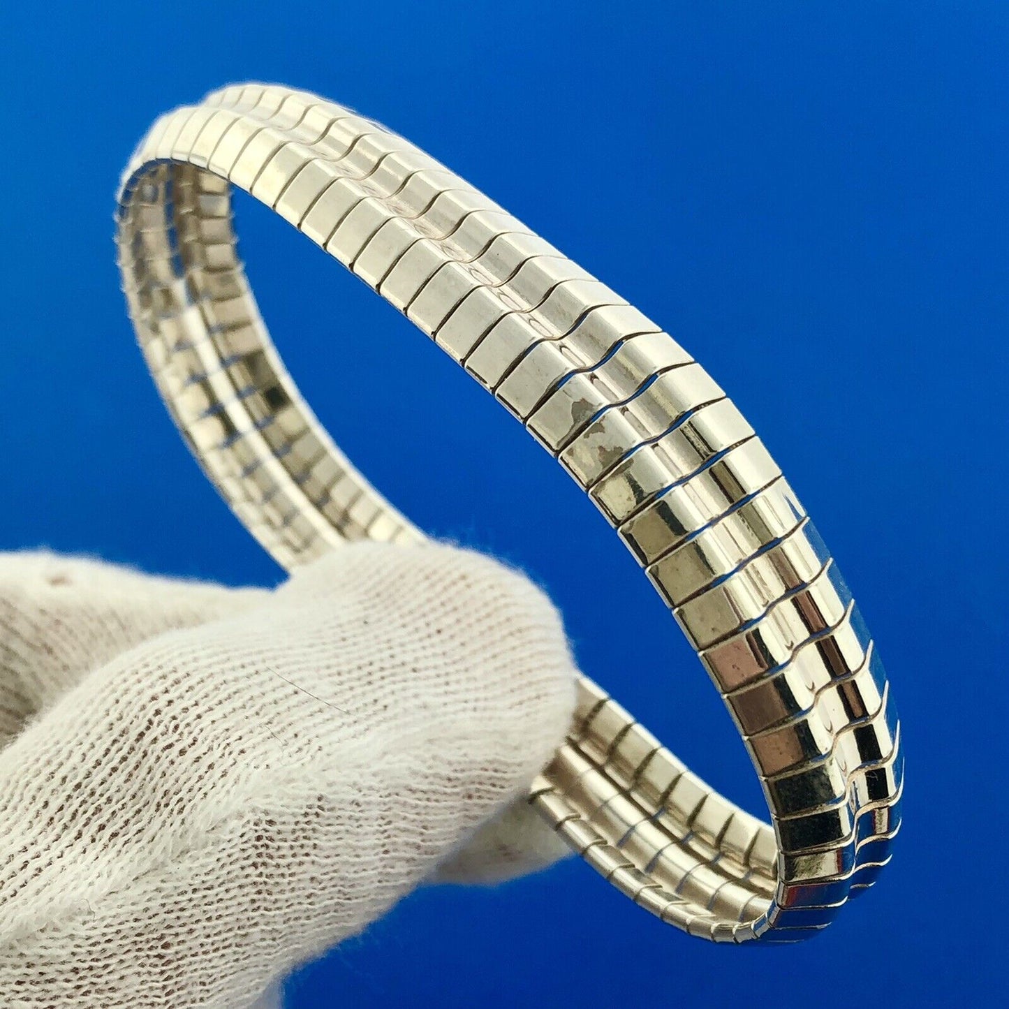 Designer Milor Italy 925 Sterling Silver Textured Snake Flex Band Bracelet