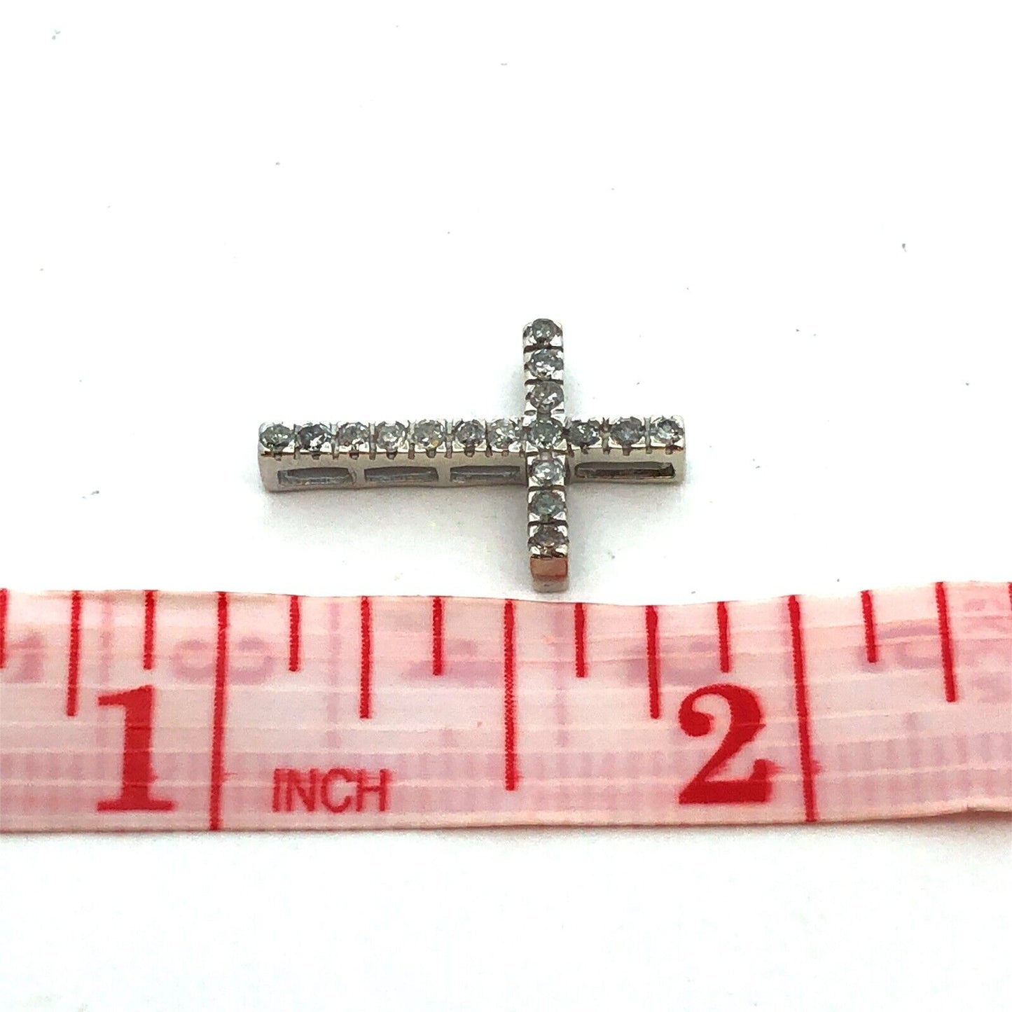 Designer 10K White Gold Round Diamond Cross Catholic Christian Pendant