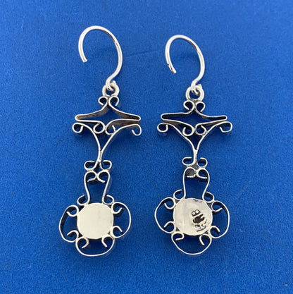 Vintage Navajo Running Bear Lapis Lazuli Hand Wrought Open Scroll Earrings