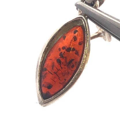 Designer 925 Sterling Silver Marquise Amber Cabochon Dangle Drop Stud Earrings