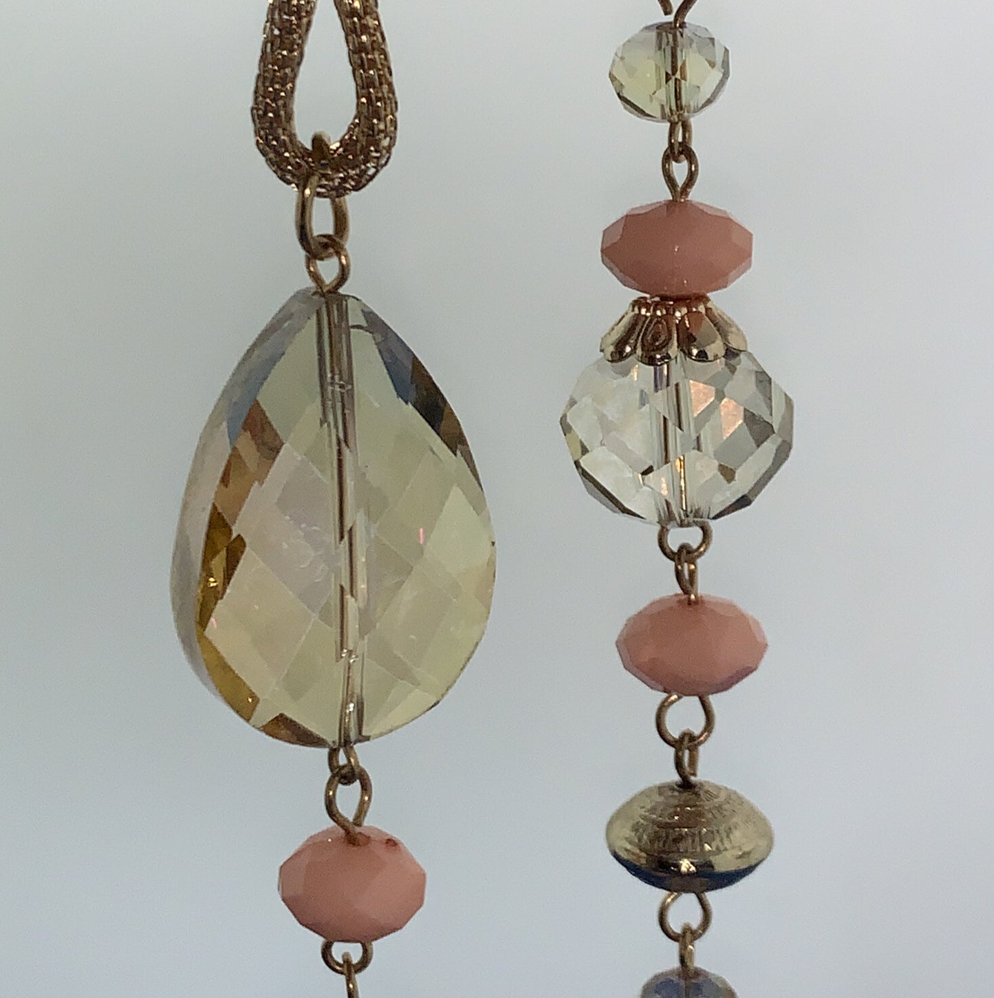 Vintage Gold Tone Faceted Bead Crystal Mesh Rope Statement Necklace