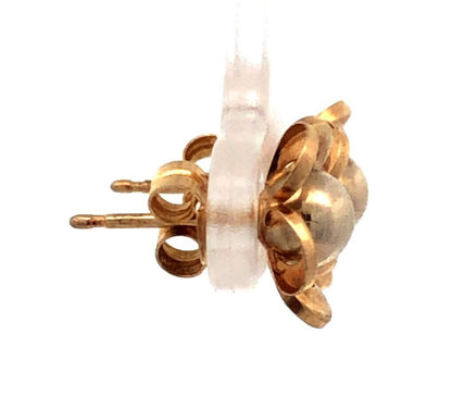 Designer Milor Spain 14K Yellow White Gold Two Tone Flower Stud Earrings