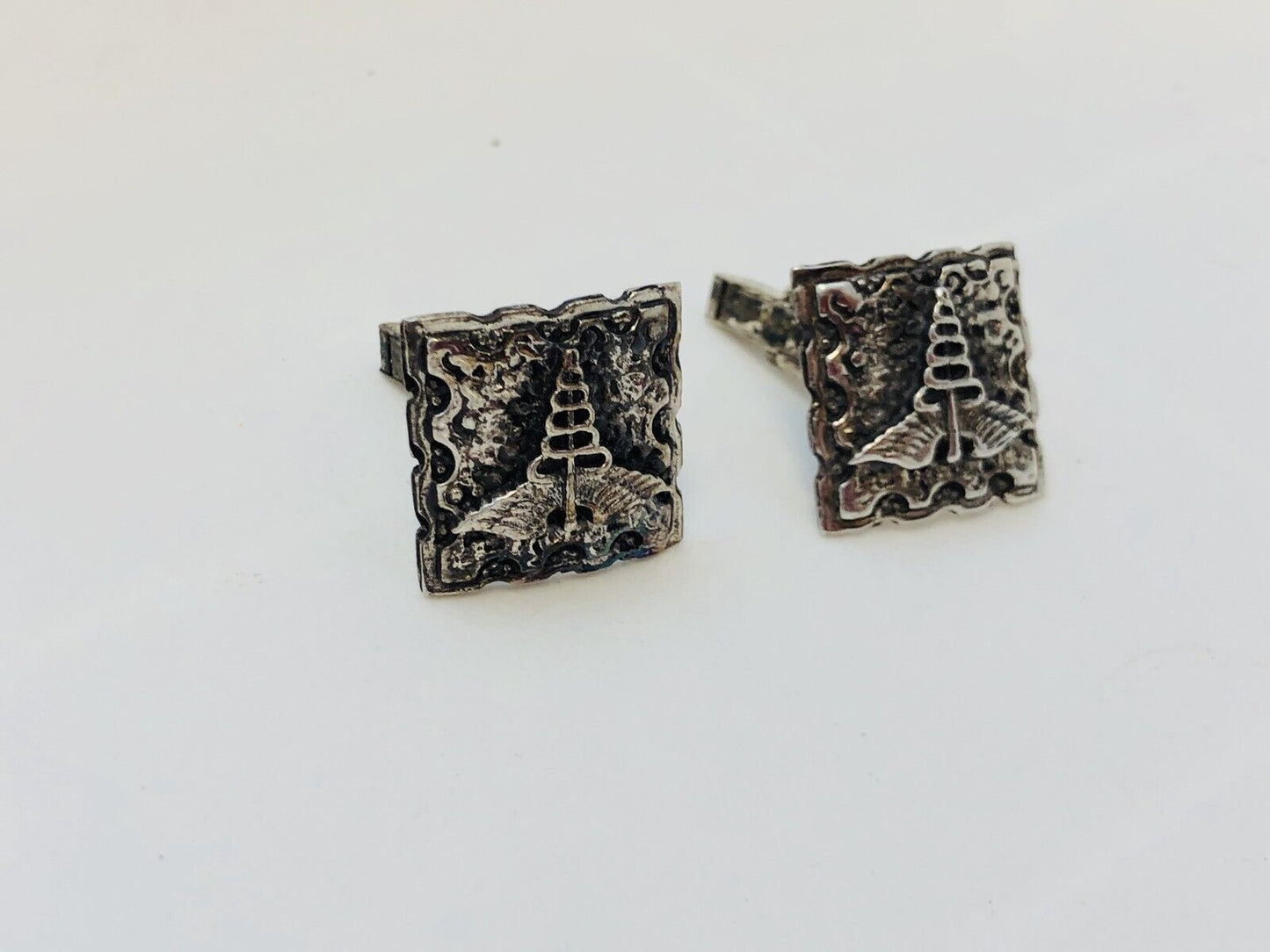 Vintage Sterling Silver Fenwick & Sailors Cadueces Doctor Medical Cuff Links
