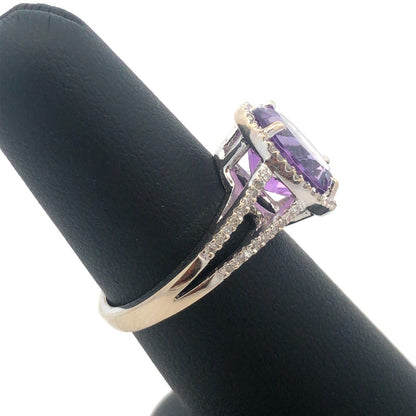 Designer 14K White Gold Oval Amethyst Diamond Halo Wedding Engagement Ring