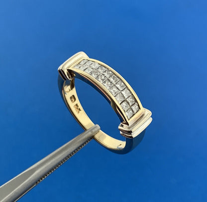 14K Yellow White Gold Princess Pave Diamond Modernist Wedding Band Ring