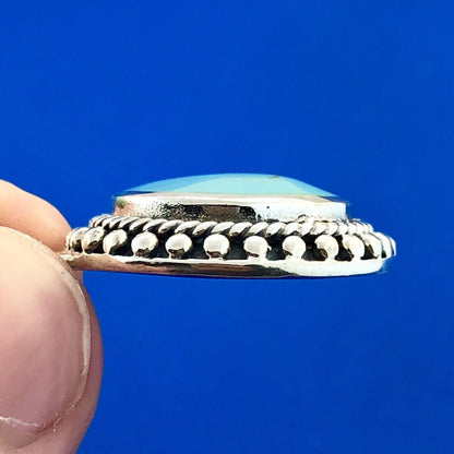 Designer 925 Sterling Silver Turquoise Art Glass Cabochon Bead Work Disc Pendant