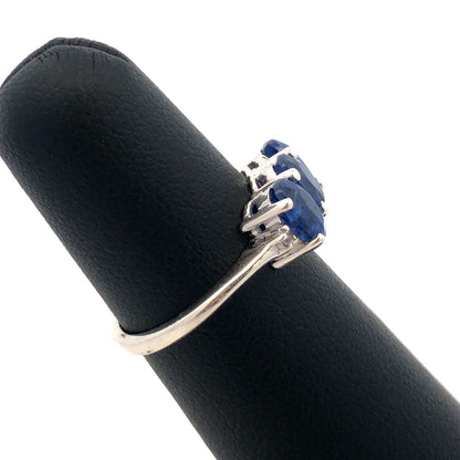 925 Sterling Silver Oval Blue Spinel Trio Round Diamond Accented Ring