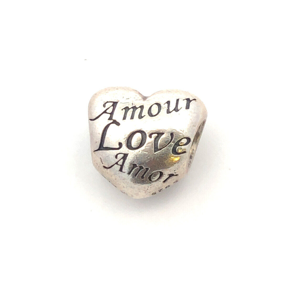 Retired PANDORA 925 Sterling Silver Language of Love Amore Heart Charm 791111
