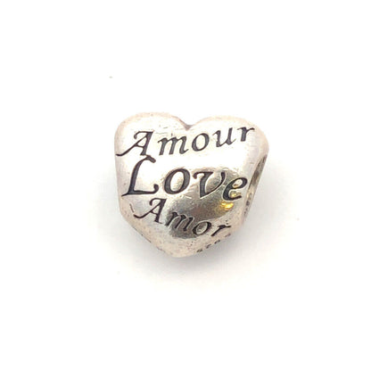Retired PANDORA 925 Sterling Silver Language of Love Amore Heart Charm 791111