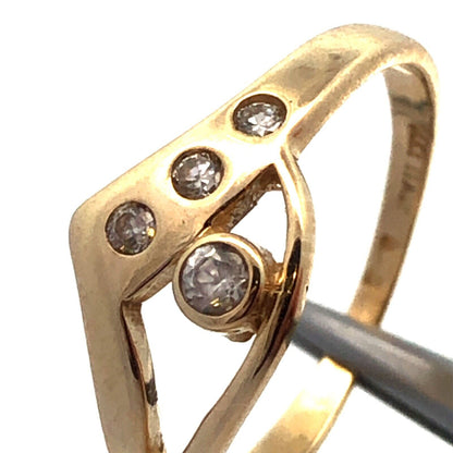 14K Yellow Gold Designer AND Italy Round Cubic Zirconia Modernist V Band Ring
