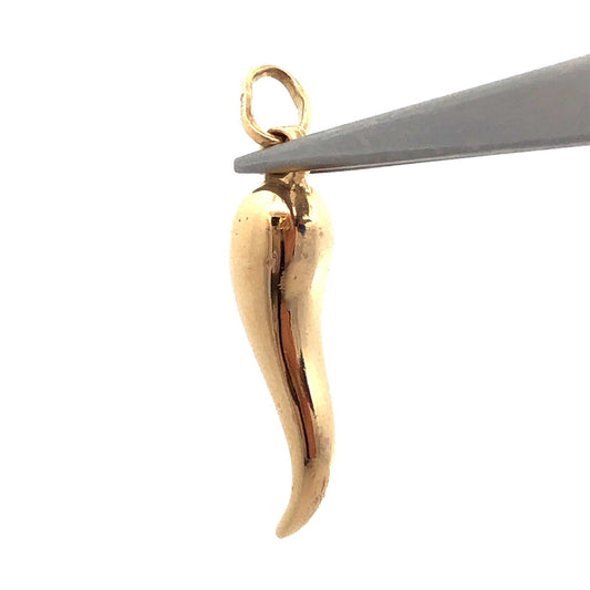 14K Yellow Gold Italian Horn Good Luck Symbol Charm Pendant