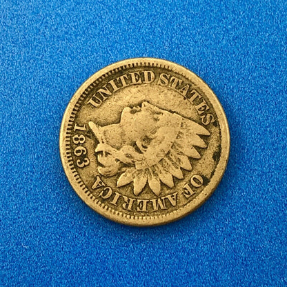 1863 Indian Head One Cent Penny Type 2 Copper Nickel Better Philadelphia Coin