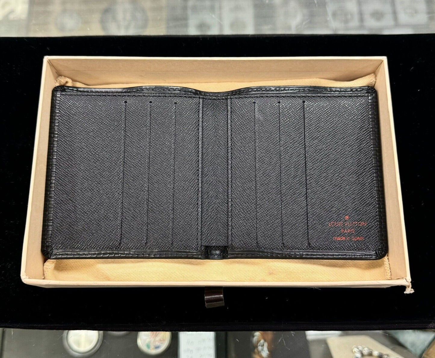 Louis Vuitton Epi Black Leather Single Fold Card Case Wallet In Original Box