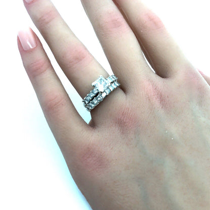 Designer 14K White Gold Princess Diamond Solitaire W/Accents Two Ring Bridal Set
