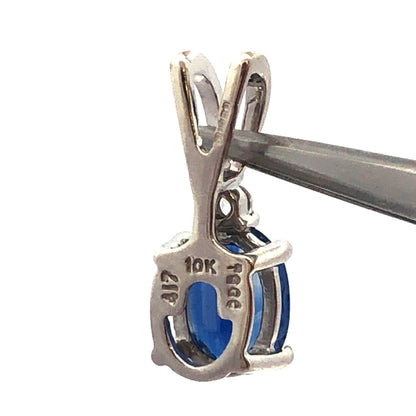 Designer TGGC 10K White Gold Blue Spinel White Topaz Drop Charm Pendant