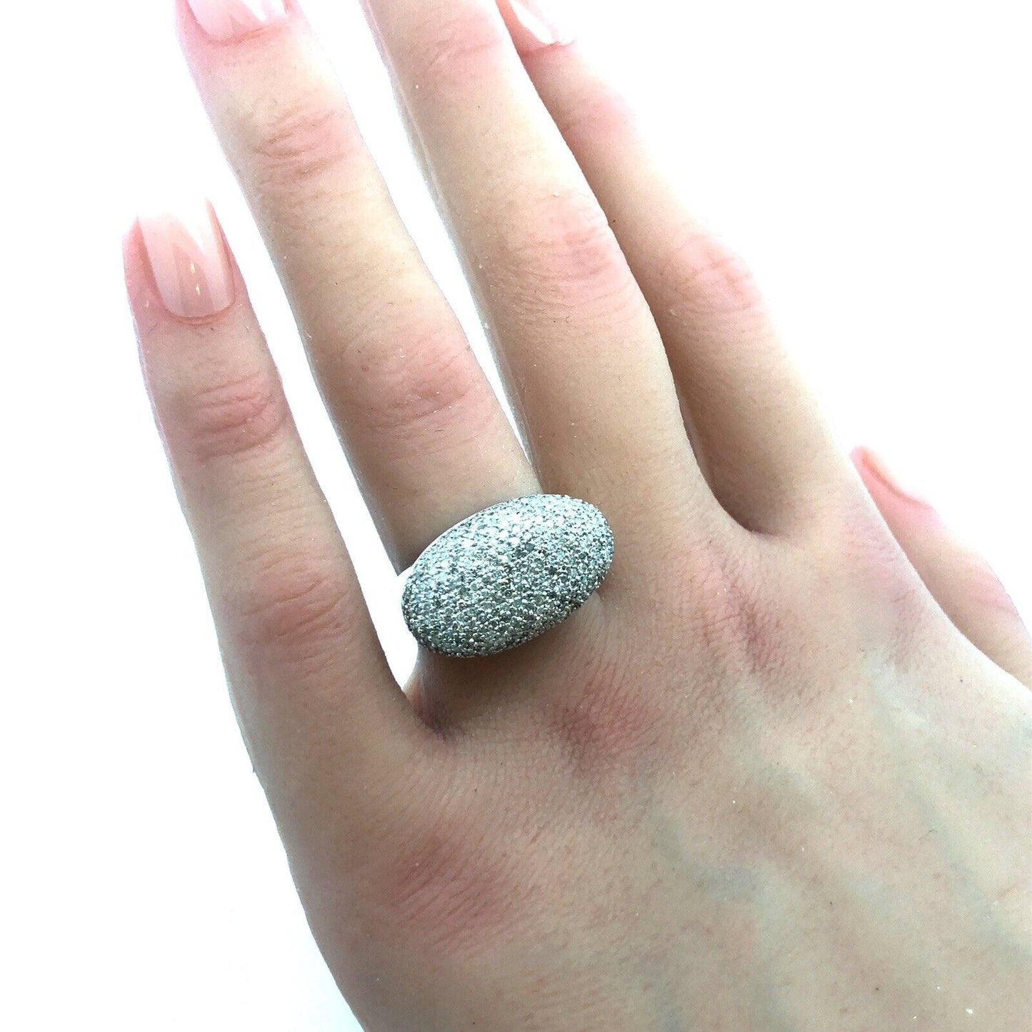 Stunning Designer 14K White Gold Pave Diamond Dome Cocktail Ring