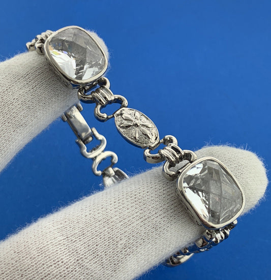 925 Sterling Silver Rectangle White Quartz Statement Tennis Bracelet