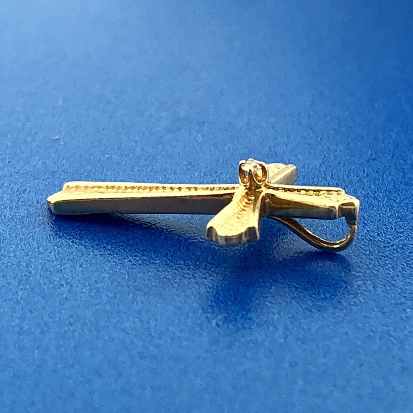 Classic 14K Yellow Gold Diamond Textured Polished Cross Easter Communion Pendant