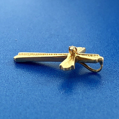 Classic 14K Yellow Gold Diamond Textured Polished Cross Easter Communion Pendant