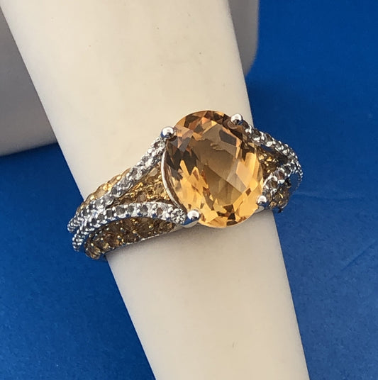 Estate Designer 925 Sterling Silver Yellow Canary White Cubic Zirconia Ring