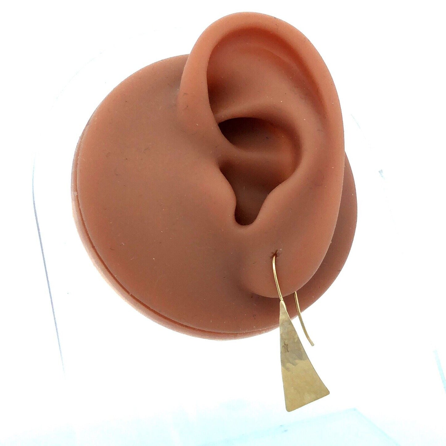 14K Yellow Gold Hammered Textured Modernist Triangle Dangle Earrings