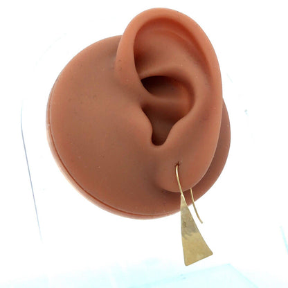 14K Yellow Gold Hammered Textured Modernist Triangle Dangle Earrings