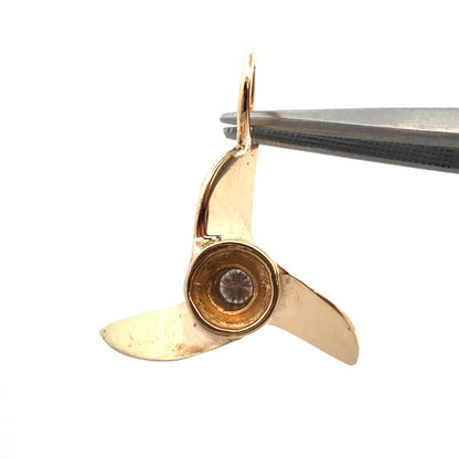 Designer 14K Yellow Gold Diamond Ship Airplane Propeller Statement Charm Pendant