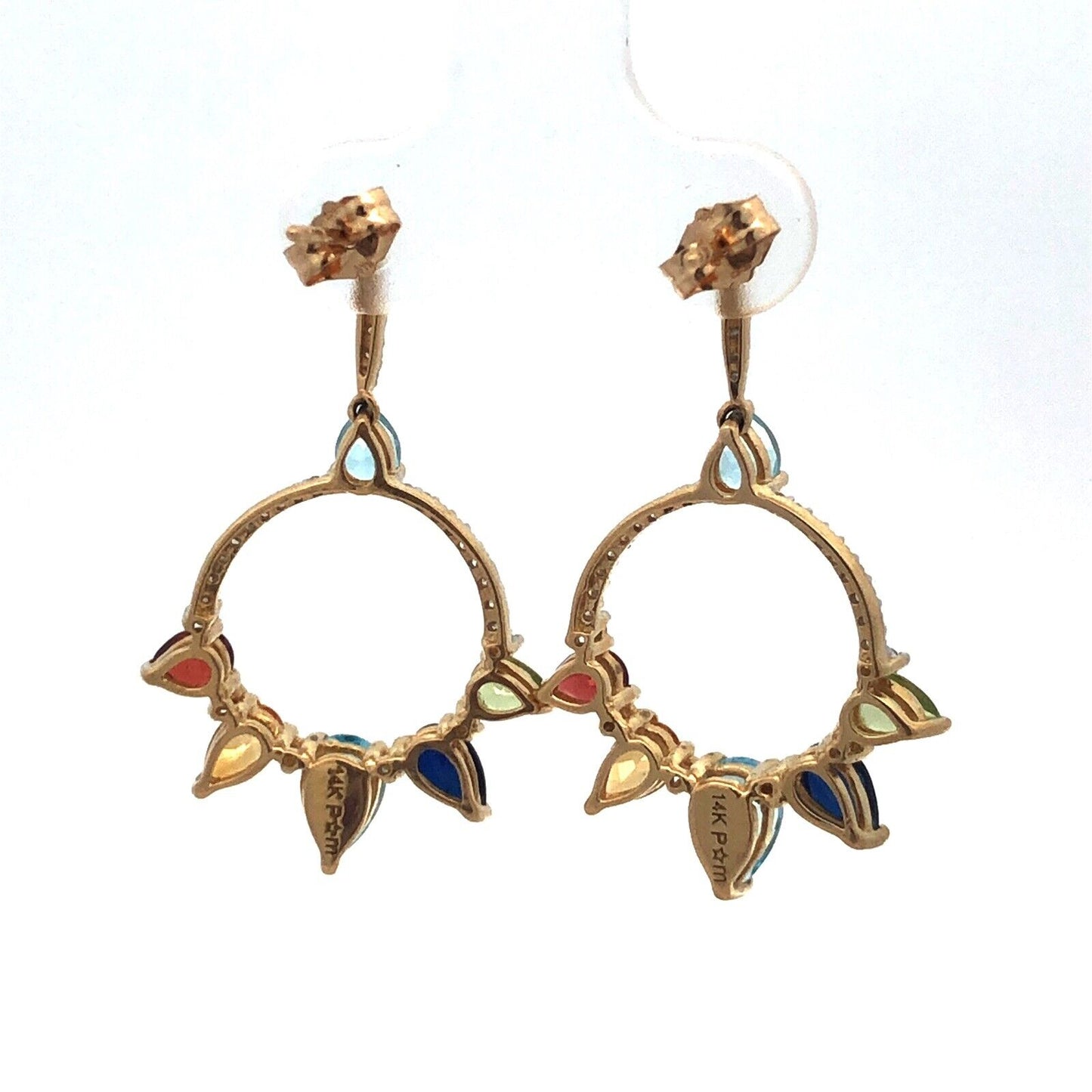 Designer 14K Yellow Gold Diamond Multi Gemstone Statement Dangle Drop Earrings