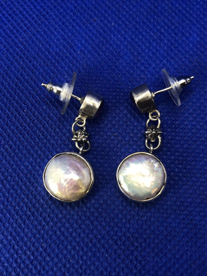 925 Sterling Silver Amethyst Mother of Pearl Round Drop Dangle Earrings