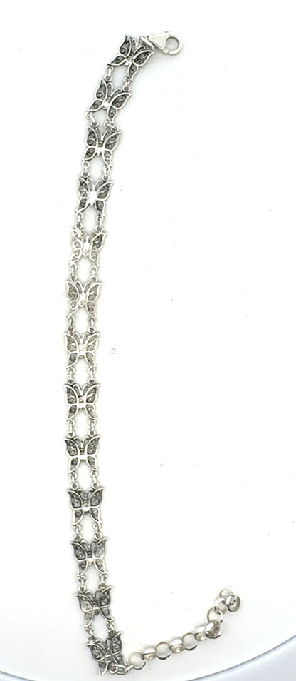 Estate 925 Sterling Silver Filigree Butterfly Station Tennis Bracelet