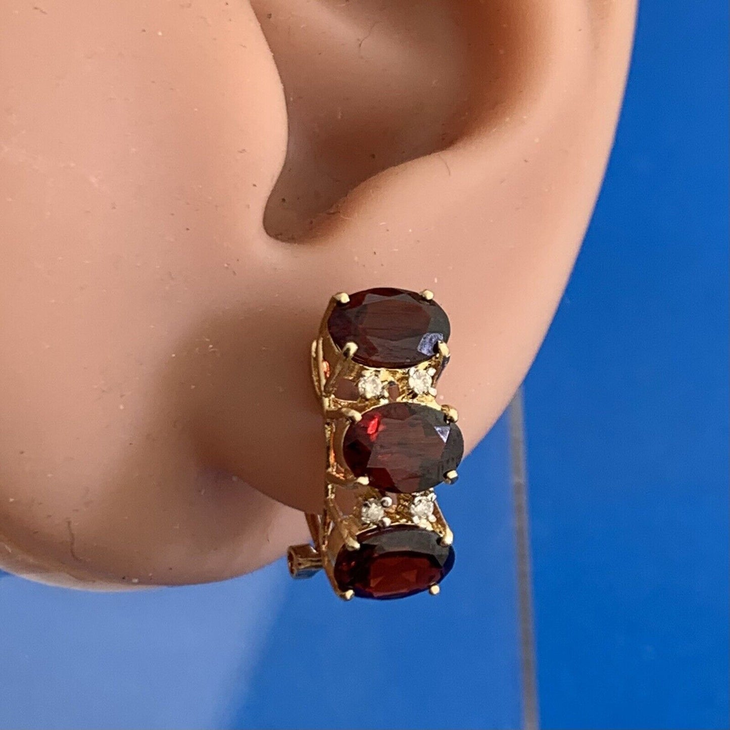 Vintage Garnet Diamond Huggie Stud Earring Pair