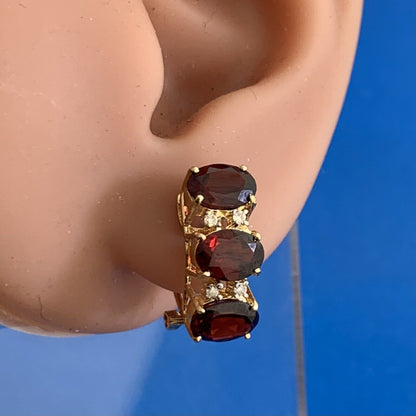 Vintage Garnet Diamond Huggie Stud Earring Pair