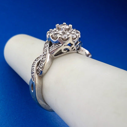 14K White Gold Natural Diamond Solitaire Halo Accent Engagement Anniversary Ring