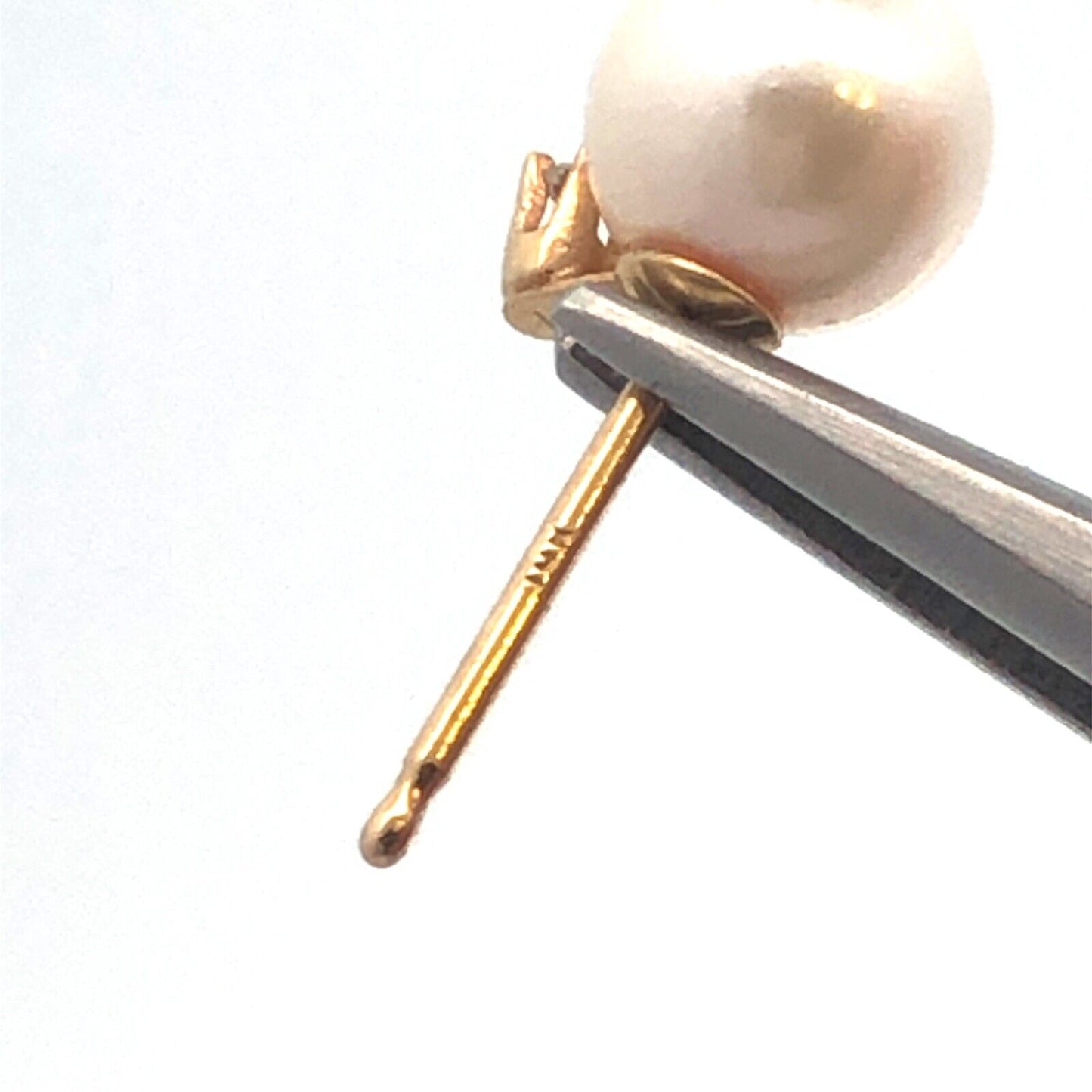 Estate 14K Yellow Gold Pearl White Topaz Accent Round Stud Earrings