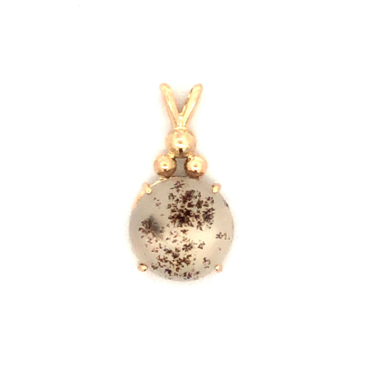 Estate Unique 14KT Yellow Gold Round Grey Rutilated Quartz Pendant